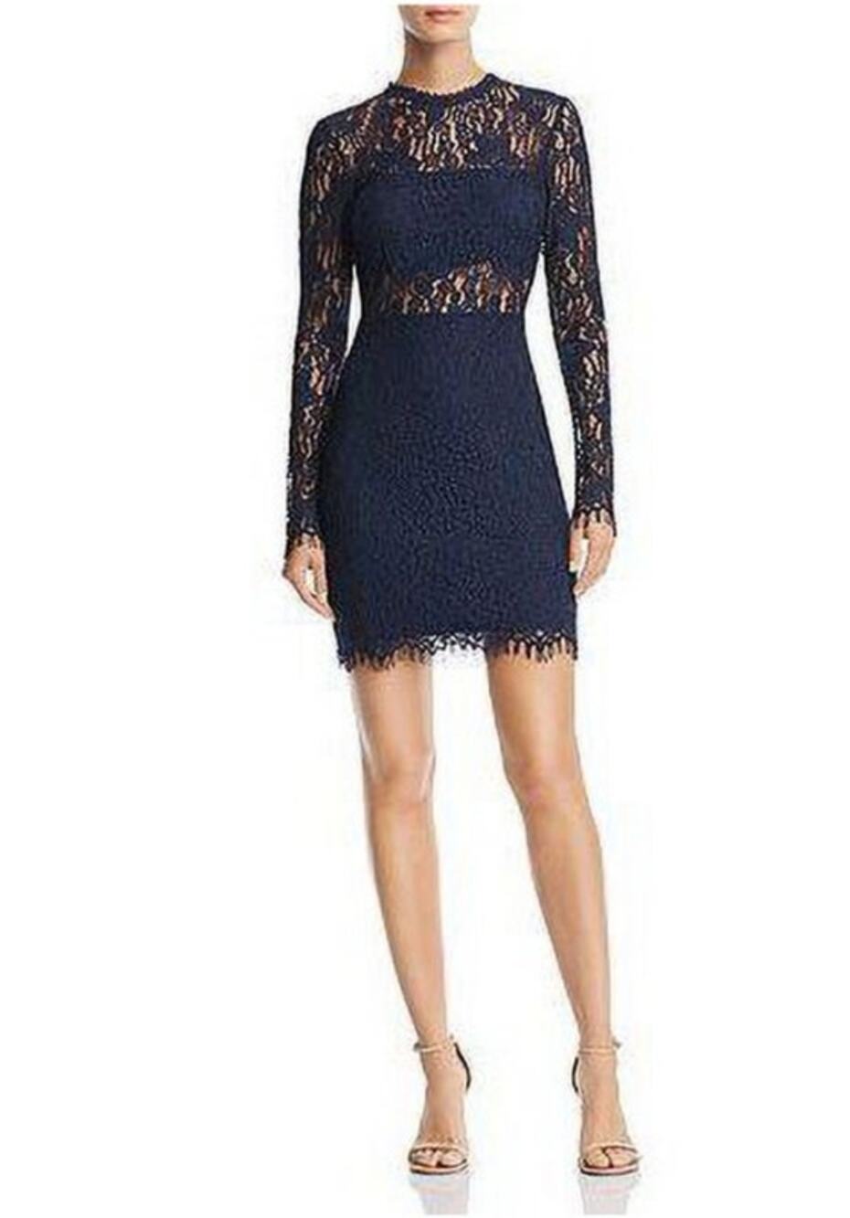 AQUA Navy Blue Lace Illusion Dress - S